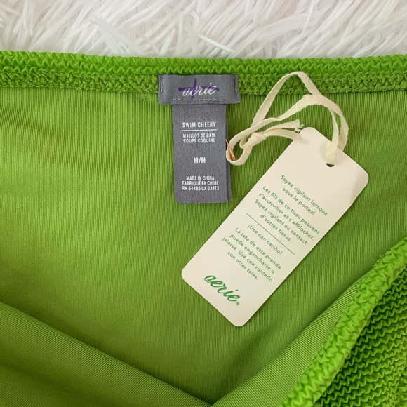 Aerie Green Waffle Cheeky High Leg Bikini Bottoms - Picture 4 of 8